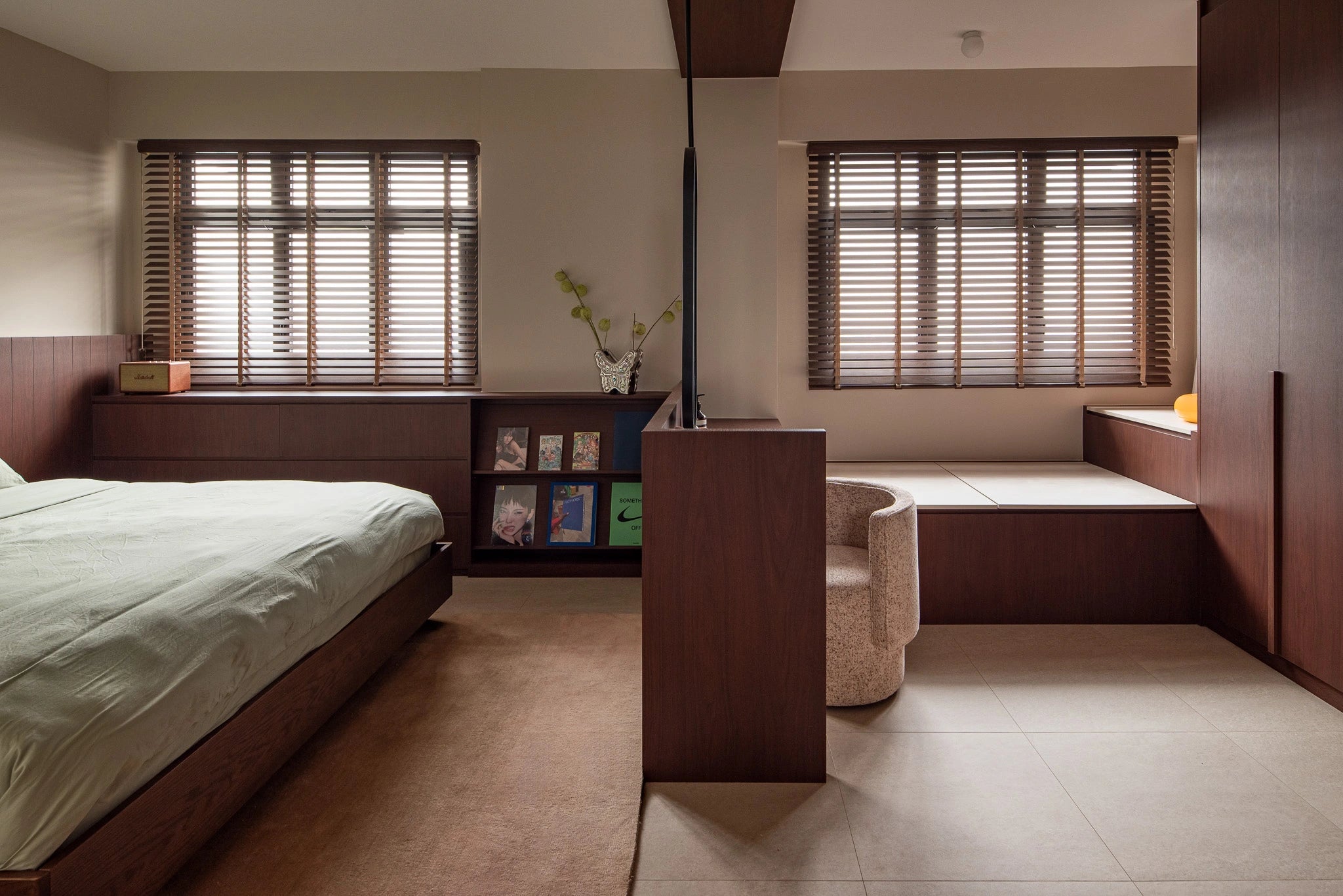 Mid-century modern bedroom with built-in cabinetry