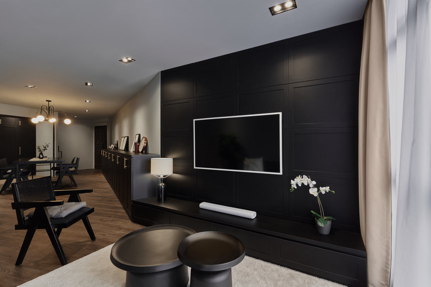 dark modern classic, living room
